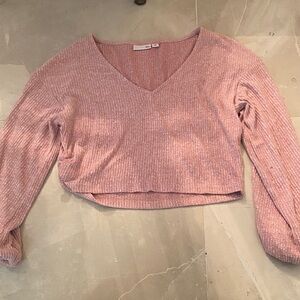 SO Soft Pink V-Neck Ribbed Top